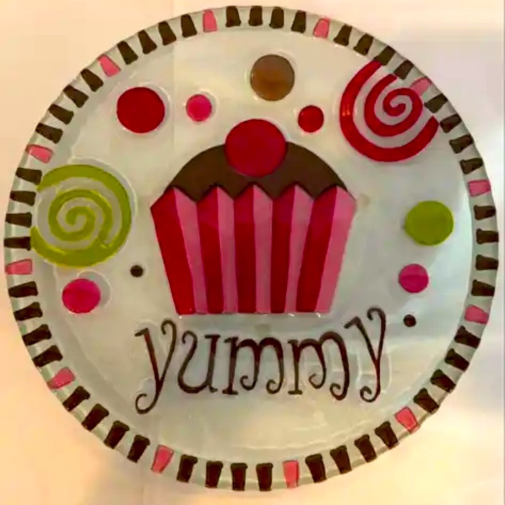 Silvestri Yummy Cupcake Party Platter Hand Blown Glass